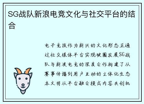 SG战队新浪电竞文化与社交平台的结合